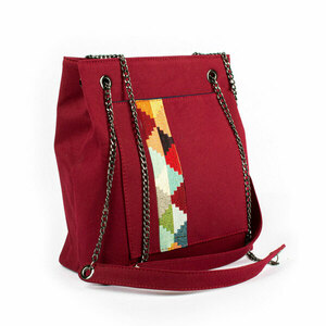 Υφασμάτινη τσάντα ώμου σε μπορντώ ύφασμα - ύφασμα, ώμου, μεγάλες, all day - 2