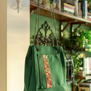 Υφασμάτινη τσάντα ώμου σε πράσινο χρώμα - ύφασμα, ώμου, μεγάλες, all day - 4