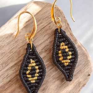 Μακραμε ματάκια σκουλαρίκια με ατσάλινο γάντζο - νήμα, μακραμέ, μικρά, γάντζος - 3